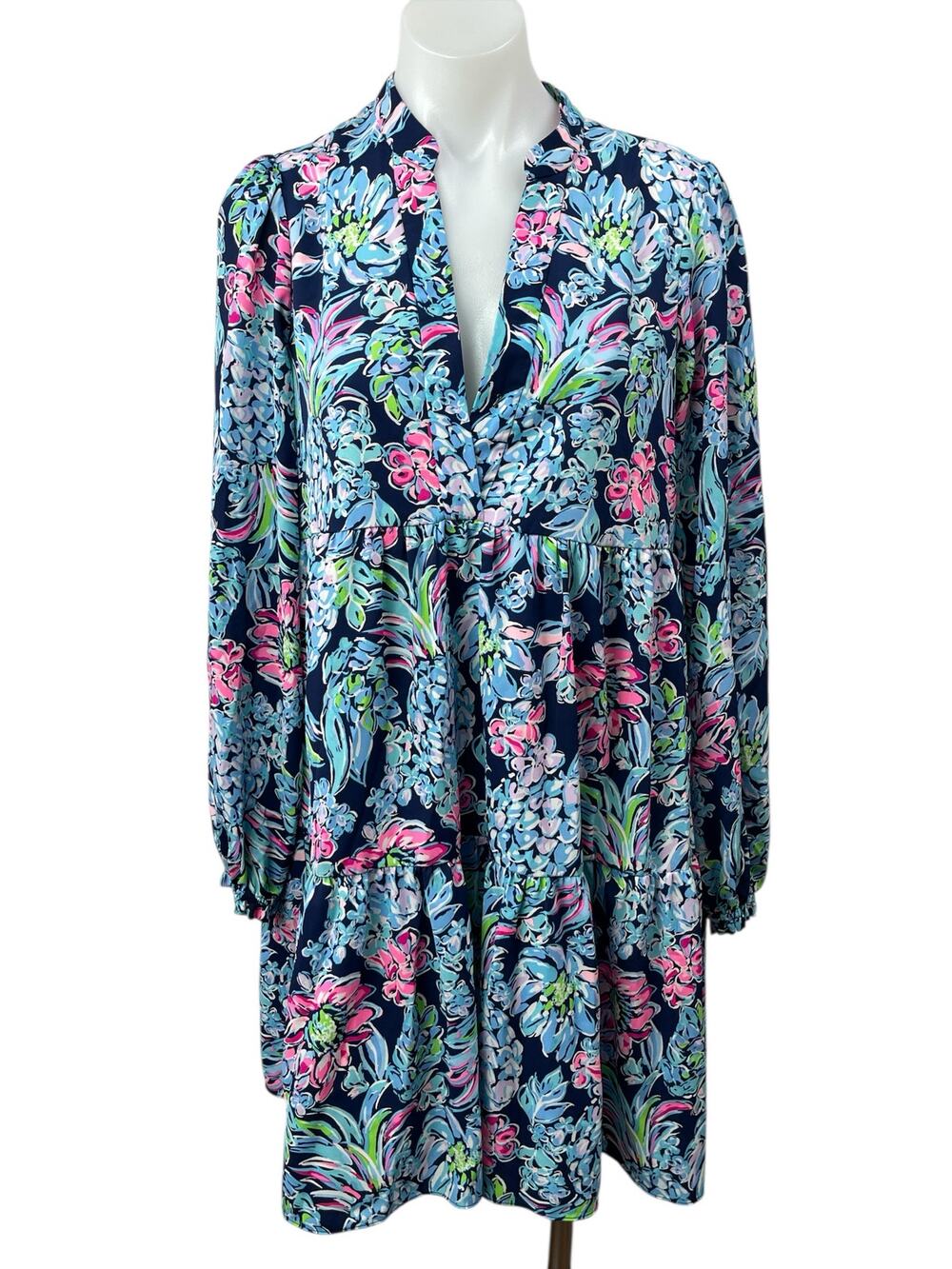 Lilly Pulitzer Multicolor Tropical Floral Long Sleeve Mini Swing Shift Dress S